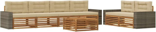 vidaXL Outdoor-Sofagarnitur aus Akazienholz mit Kissen in Natur und Beige - Bild 1