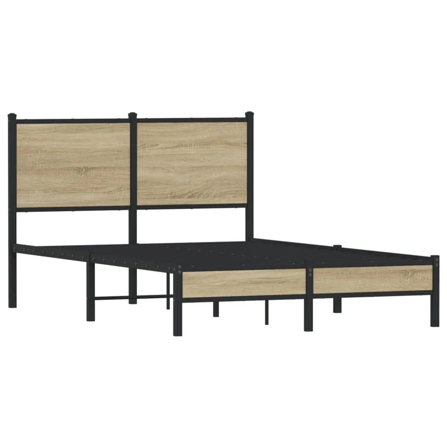 vidaXL Metallbett in Sonoma-Eiche und Braun ohne Matratze, B/T/H: 120 x 200 x 125 cm - Bild 2
