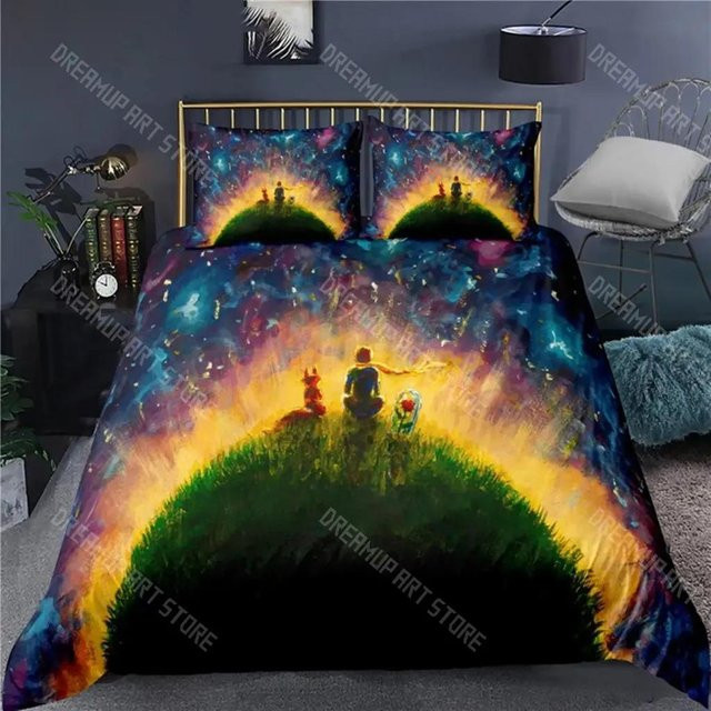 Anime Kleiner Prinz 3D-Bettwäscheset aus Mikrofaser mit Bettbezug und Kissenbezug, Mehrfarbig, B/H: 90 x 200 cm - Bild 1