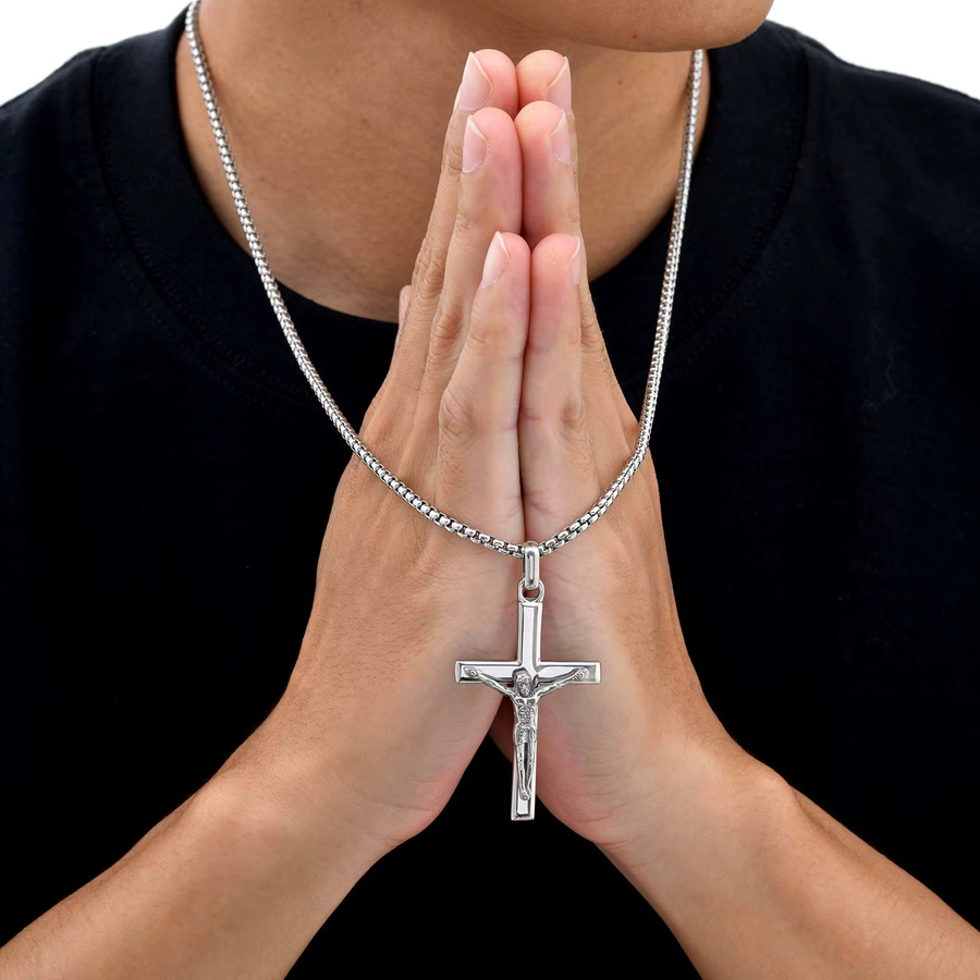 prjewel Halskette mit Jesus Kreuz Anhänger, Edelstahl, Bicolor, Herren - Bild 2