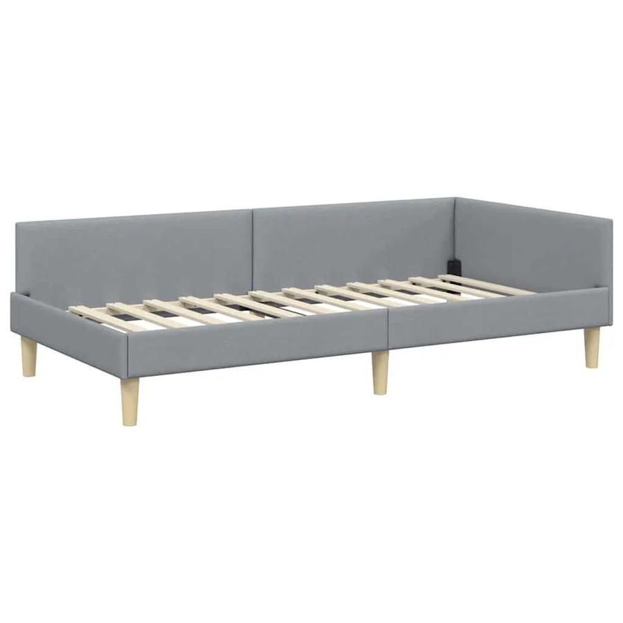vidaXL Eckbettgestell mit Kopfteil in Grau, Polsterbett mit Holzlatten, B/T/H: 140 x 204 x 94 cm - Bild 2