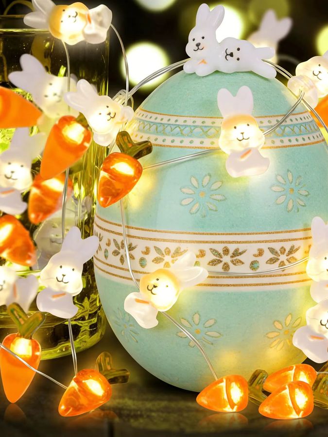 Alivparty LED-Lichterkette mit Häschen und Karotten als Osterdekoration, 2 m Länge - Bild 6