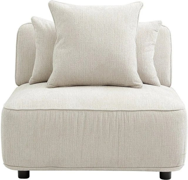 Vente-unique Sessel Lelaco mit gerader Rückenlehne in Beige aus Chenillestoff, Höhe: 91 cm - Bild 1