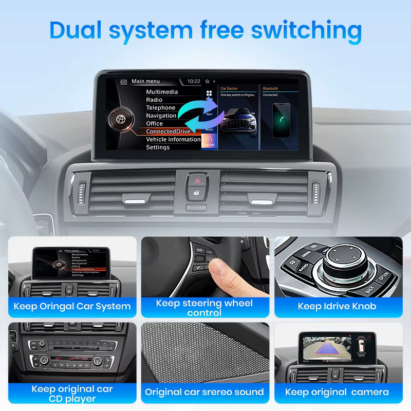 Junsun Drahtloses Multimedia Autoradio mit CarPlay und Android Auto für BMW 1 2 3 4 Serie (F20 F21 F22 F30 F31 F32 F33 F34 F36), Schwarz - Bild 6