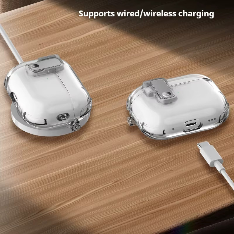 Stoßfeste Schutzhülle für AirPods 4 und AirPods Pro 1, 2, 3, 4 in Transparent mit Sicherheitsschloss-Abdeckung - Bild 3