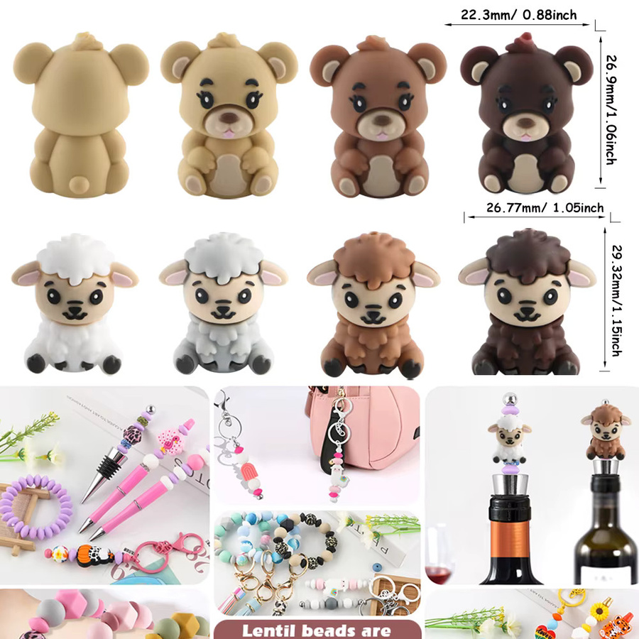 sunrony Silikon Perlen, Teddybär, Ziege, beige, DIY Zubehör - Bild 1