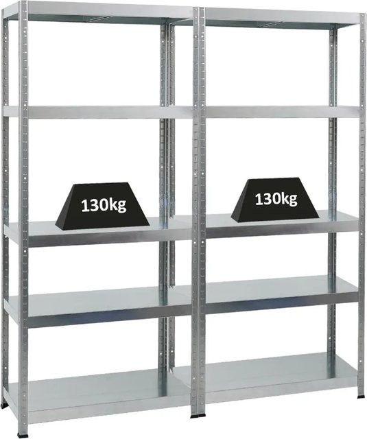2x PROREGAL Steel Eagle Schwerlastregal aus Metall, Farbe Silber, H x B x T: 180 x 80 x 40 cm, mit verstellbaren Fachböden und 130 kg Fachlast - Bild 1