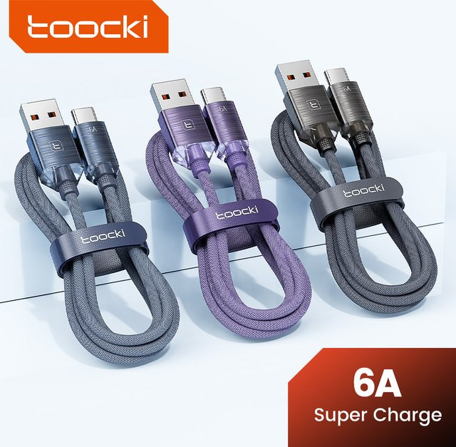 Toocki USB Typ C Schnellladekabel 6A mit 100 W Ladeleistung in Lila für Samsung, Huawei, Realme, OnePlus, OPPO und iPhone 15 Pro - Bild 1