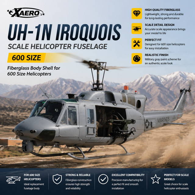 ROBAN UH-1N Iroquois Scale Helikopter-Rumpf, Glasfaser, Grau - Bild 1
