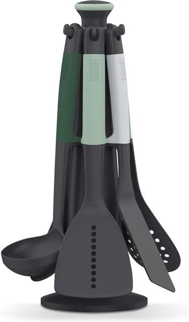 Joseph Joseph Elevate Küchenhelfer-Set, 6-teilig, Silikon, Grau-Grün mit drehbarem Ständer - Bild 1
