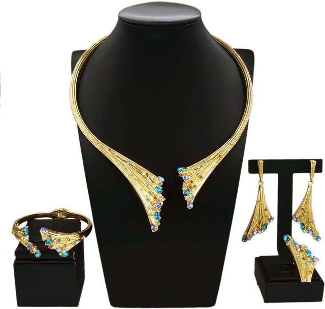 SYHOL Schmuck-Set, vergoldet, blauer Kristall, Damen - Bild 1