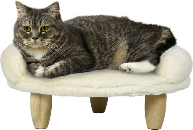PawHut Haustiersofa aus Plüsch und Kiefernholz in Cremeweiß, B/T/H: 47 x 40 x 20 cm - Bild 1