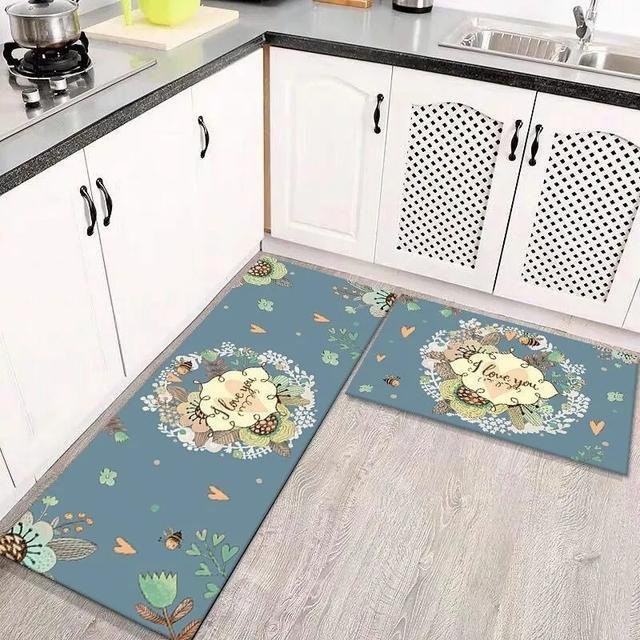 Rutschfeste und saugfähige Küchen-Bodenmatte von Yiran Furniture in Blau, waschbar, B/T: 60 x 40 cm - Bild 1