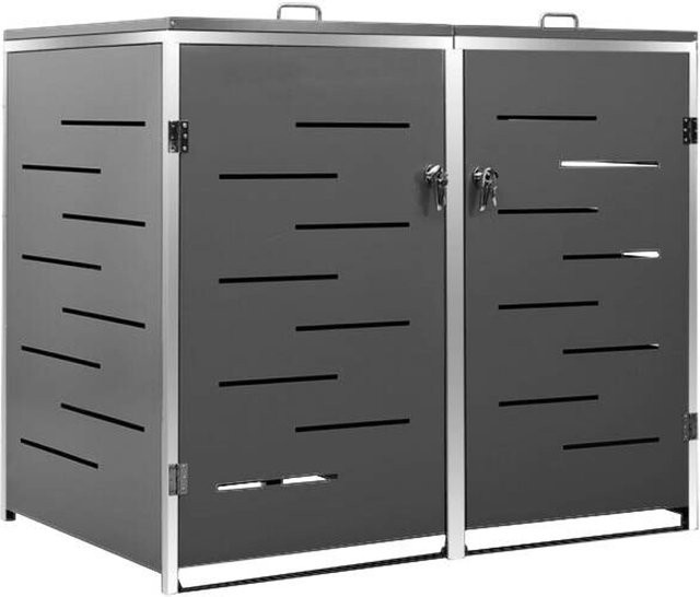 vidaXL Mülltonnenbox aus Edelstahl in Anthrazit und Silber, B/H/T: 138 x 112,5 x 77,5 cm - Bild 1