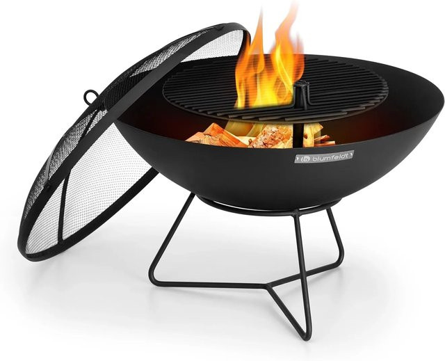 Blumfeldt Orbit 3-in-1 Stahl-Feuerschale und Grill Gartentisch in Schwarz mit Durchmesser: 60 cm - Bild 1