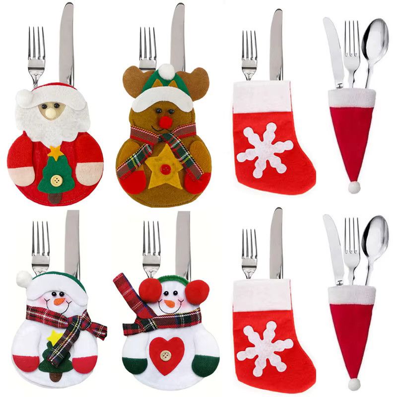 Alivparty Bestecktaschen Weihnachtsmann aus Filz in Rot für deine Weihnachtsdekoration - Bild 1