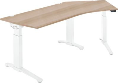 Schäfer Shop Genius Schreibtisch ERGOSTYLE S, elektrisch höhenverstellbarer Eckschreibtisch mit C-Fuß und Memory Master, Eiche/weiß, B: 216,5 cm, T: 80 cm, H: 71,5-118,2 cm - Bild 1