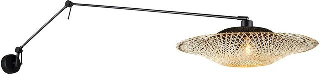 QAZQA Wandleuchte Schwarz mit Rattanschirm, dimmbar, E27, Durchmesser: 50 cm - Bild 1