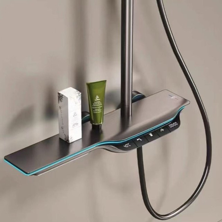 YJYAJIE Thermostatisches Duschsystem mit digitaler Temperaturanzeige und LED-Regenbrause in Schwarz oder Grau