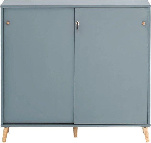 PROREGAL Aktenschrank Jaguar Large in Blau mit 2 abschließbaren Schiebetüren und 2 Fächern, H x B x T: 92,6 x 100 x 41 cm - Bild 1
