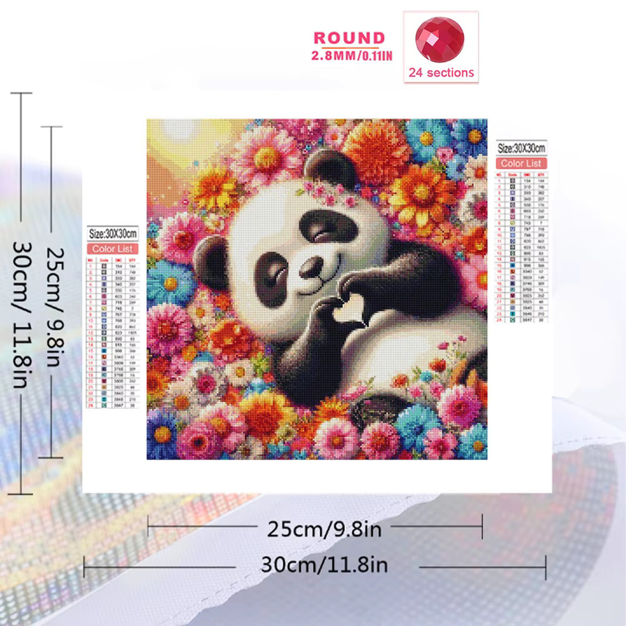 Momoart DIY Diamant-Stickerei Panda mit Blumen als Mosaik-Kunsthandwerk in Multicolour - Bild 2