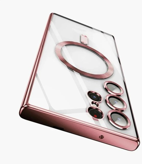 Magnetische galvanisierte Schutzhülle mit Linsenschutzabdeckung für Samsung Galaxy S26 S25 FE S24 S23 S22 S21 Ultra in Pink - Bild 1