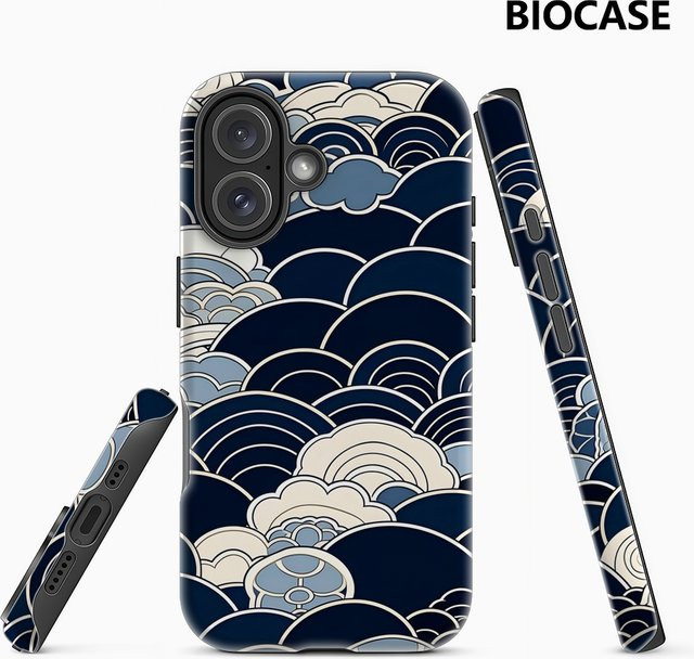 Cloud Handyhülle mit Wellenmuster für Apple iPhone 17 16 15 14 13 12 11 Pro Max Plus in Blau mit doppelschichtiger Rückseite - Bild 1