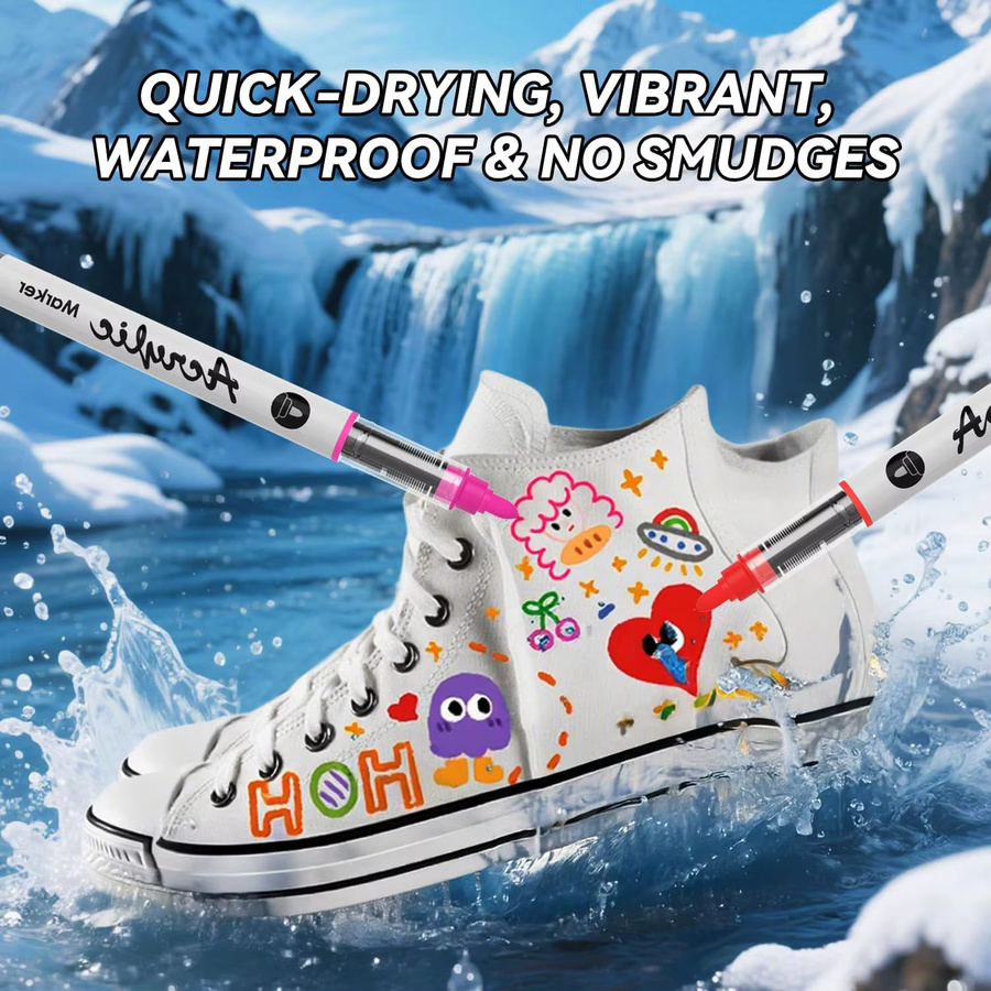 Acryl-Marker-Stifte Set mit automatischem Tintenkontrollsystem, wasserfeste und schnelltrocknende Stifte in Multicolour für Stoff, Keramik und DIY-Kunsthandwerk - Bild 2