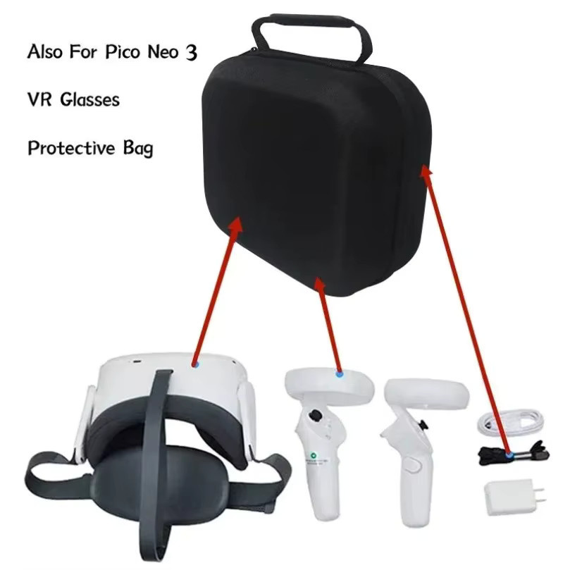 VIKEFON Tragetasche aus hartem EVA für Oculus Quest 2, Meta Quest 3 und Pico 4 in Schwarz - Bild 3