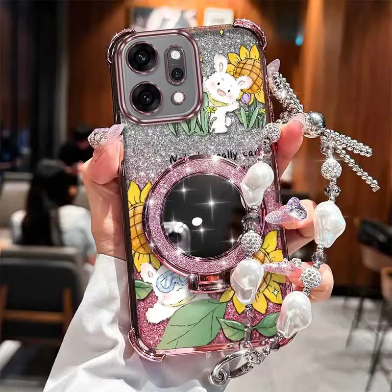 Handyhülle mit Lanyard und Ständer für OPPO Reno 14 14Pro 14F 13F 12 12Pro 12F 11 11F 10 10Pro Design Happy Rabbit Farbe Multicolour Silver - Bild 5