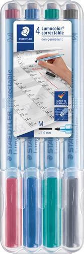 Staedtler Lumocolor correctable 305 Folienstifte im 4er Pack, sortierte Farben, Linienbreite M, trocken abwischbar - Bild 1