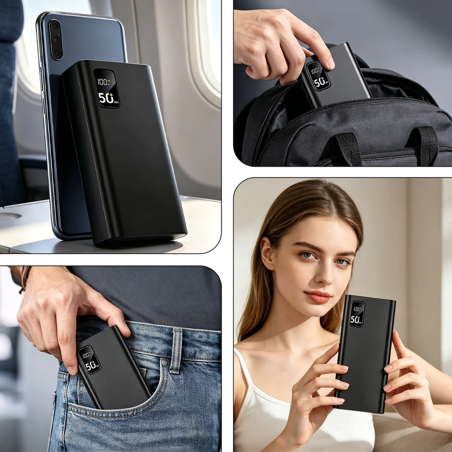 InTessry Powerbank mit 50000 mAh Kapazität, 66 W Schnellladung und LED-Leistungsanzeige, Typ-C, erhältlich in Schwarz oder Weiß - Bild 6
