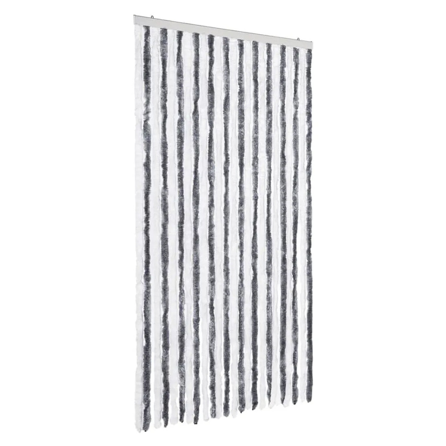 vidaXL Fliegenvorhang aus Chenille in Grau und Weiß, gestreift, thermoisolierend und schalldämmend, Breite: 100 cm, Höhe: 200 cm - Bild 2