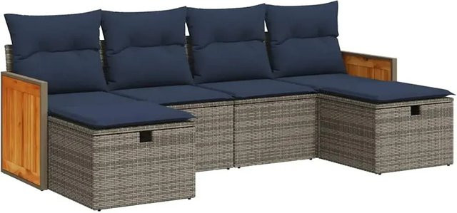 vidaXL 6-teilige Garten-Sofagarnitur in L-Form aus grauem Poly-Rattan mit Sitzkissen und Stauraum - Bild 1