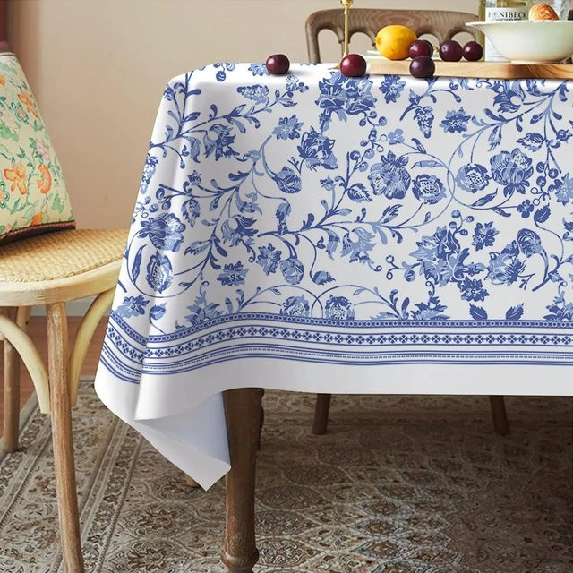 Wasserdichte Tischdecke von JMG Household Supplies mit blau-floralem Design, rechteckig, B/T/H: 140 x 200 cm - Bild 1