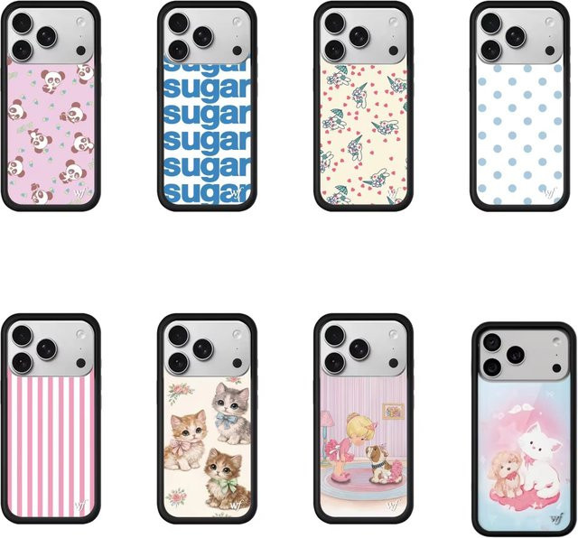 Potdemiel Handyhülle Wildflower Stripes Polka Dot mit niedlichen Cartoon Welpen Hasen und Kätzchen für iPhone 11 12 13 14 15 16 17 Pro Max Plus in Multicolour - Bild 1