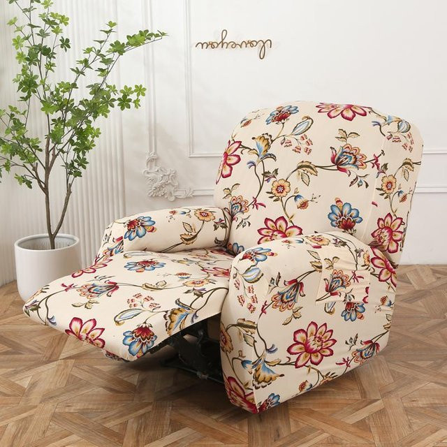 LANMOLIF 4-teiliger Relaxsesselbezug mit Taschen, bedruckter Liegesessel-Überwurf in Floral-Design, Mehrfarbig - Bild 1