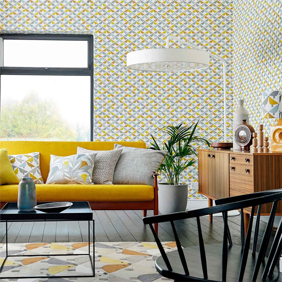Scion Tapete Lintu Dandelion in Gelb, Grau und Multicolour, Vlies-Tapete mit modernem geometrischem Design - Bild 1