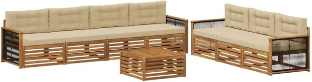 vidaXL Outdoor-Sofagarnitur aus Akazienholz mit Kissen, 8-teiliges Set in Natur und Beige - Bild 1
