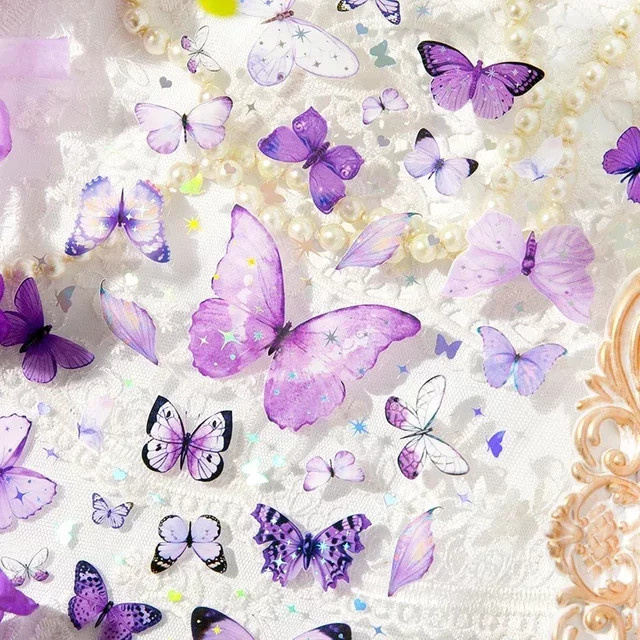 YCDBTH DIY-Dekorationsmaterial Set mit 6 Arten von Schmetterlings-Aufklebern für Scrapbooking und Kunstcollagen, Multicolor und Lila - Bild 1