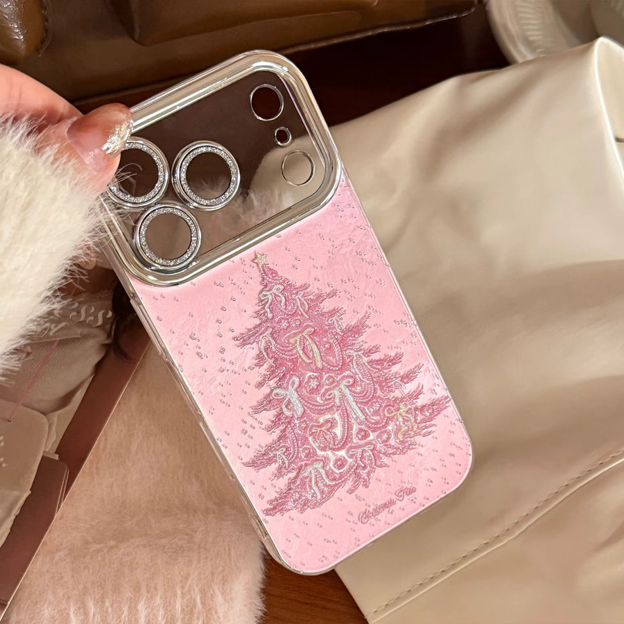 MUQGEW Handyhülle mit Glitzer Weihnachtsbaum und Kette in Rosa für iPhone 11 bis iPhone 17 Pro Max, stoßfeste Hartschale - Bild 2
