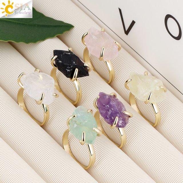 CSJA Ring, Citrin, Amethyst, Kristall, Gold Farbe, Damen - Bild 1