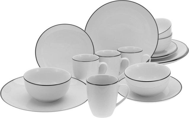 CreaTable Kombiservice Luna Black Line aus weißem Porzellan, 16-teilig - Bild 1