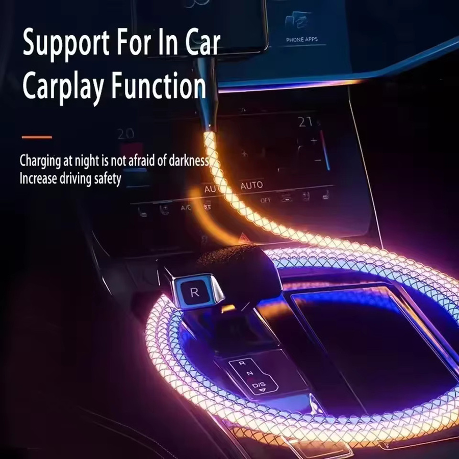 66W RGB Flow USB-C Kabel mit LED-Beleuchtung in Schwarz und Multicolour für schnelles Laden und Datenübertragung von Telefon, Tablet und Laptop - Bild 3