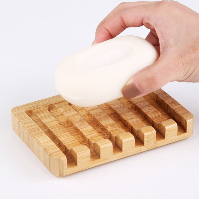 HDSAL Seifenschale aus Bambusholz in Braun mit Wasserfall-Design und integrierter Drainage - Bild 1