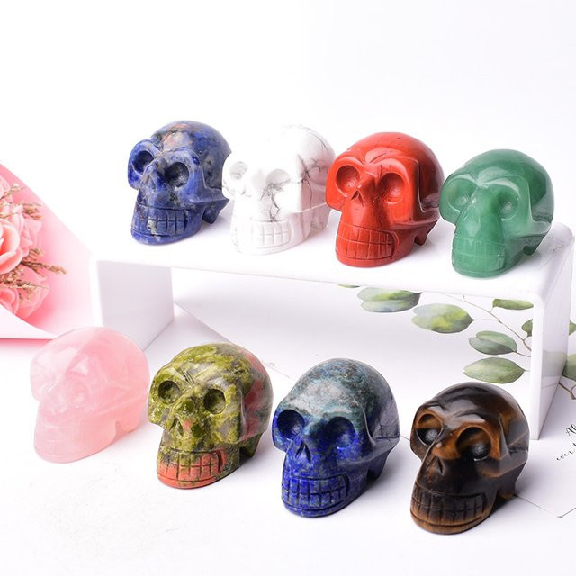 RYCRYSTAL Quarz Schädel aus Naturkristall als polierte Figur für Reiki und Halloween-Dekoration - Bild 1