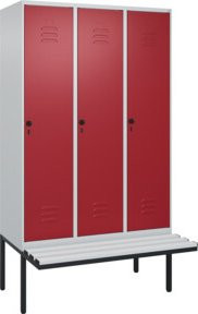 C+P Spind Classic PLUS Garderobenbank mit 3 Abteilen, Lichtgrau, B/T/H: 212 x 120 x 81,5 cm - Bild 1