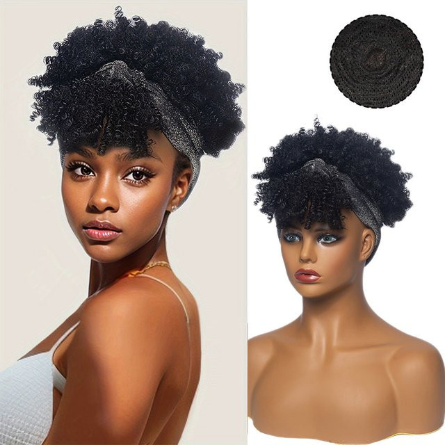 Manetique Afro Locken Stirnband-Perücke mit Pony, kurz, synthetisch - Bild 1