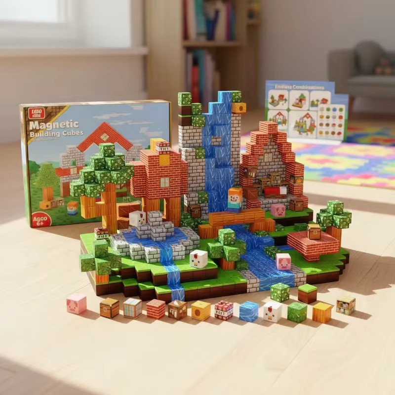 HUATEC Magnetische Bausteine Set mit 100 Teilen, STEM Pädagogisches Spielzeug für Kinder zur freien Montage von Tier- und Hausmodellen, Mehrfarbig - Bild 4