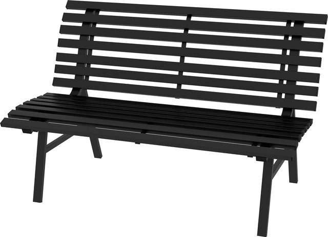 Outsunny 2-Sitzer Gartenbank aus Aluminium mit Lamellen-Design in Schwarz, wetterfest und UV-beständig, B/T/H: 123 x 67 x 79 cm - Bild 1